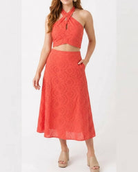 Hyfve - Eyelet Halter Top And Midi Skirt Set