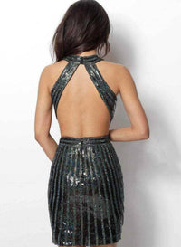 Jovani - Sequin Halter Cocktail Dress