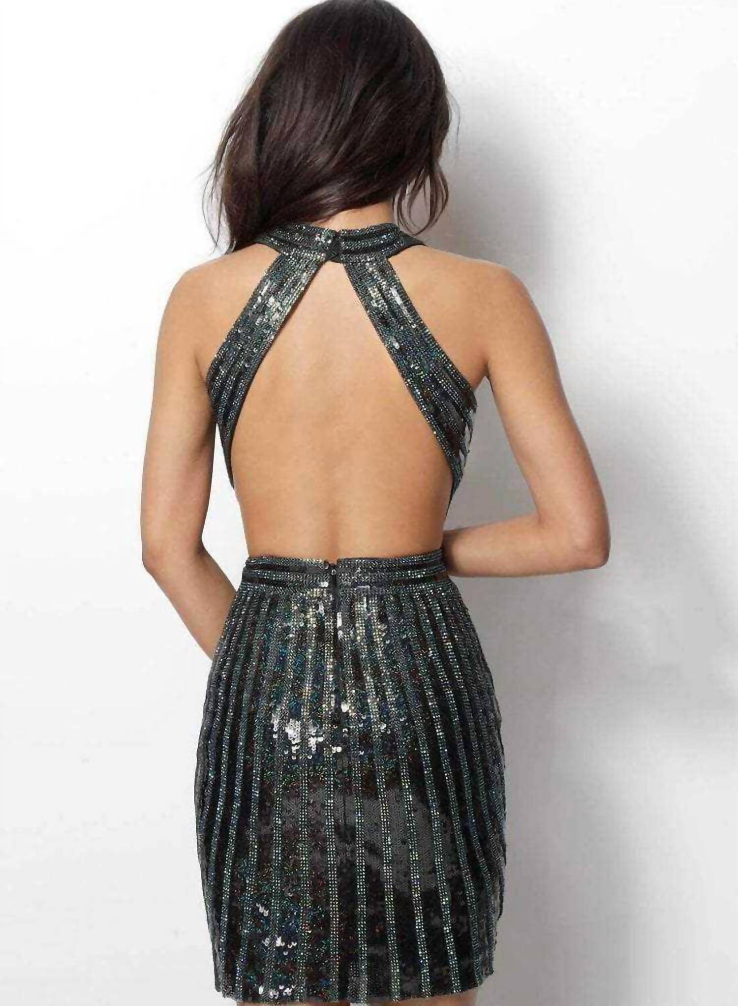 Jovani - Sequin Halter Cocktail Dress