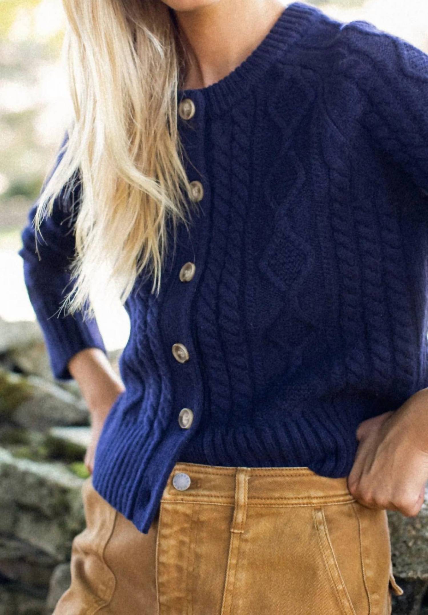 Marea Francis Cable Knit Cardigan in navy - women's cardigan - view 4