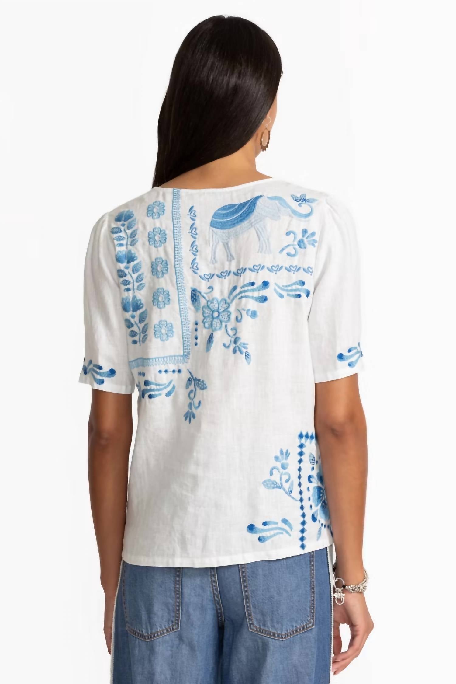 Johnny Was - Pre-loved Yadira Linen Flutter Sleeve Blouse