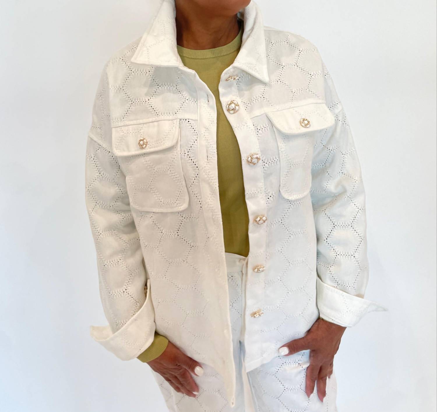Leo Ugo - Eyelet Lace Jacket With Pocket