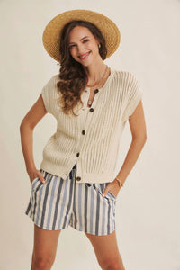 In February - Breezy Open Knit Button-down Sweater Vest