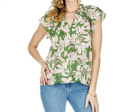 Jade - Cinched Neck Ruffles Top