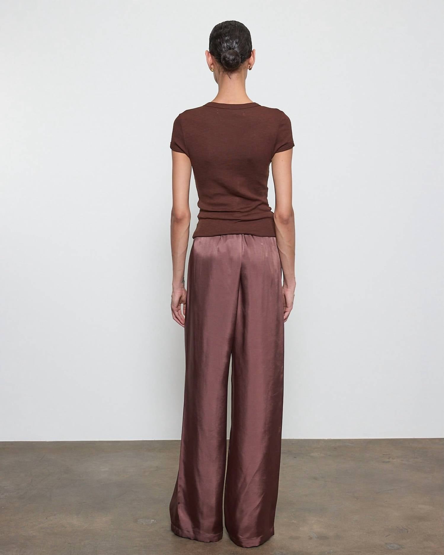 Enza Costa Fluid Twill Pant in chocolate - women's pants - detail view