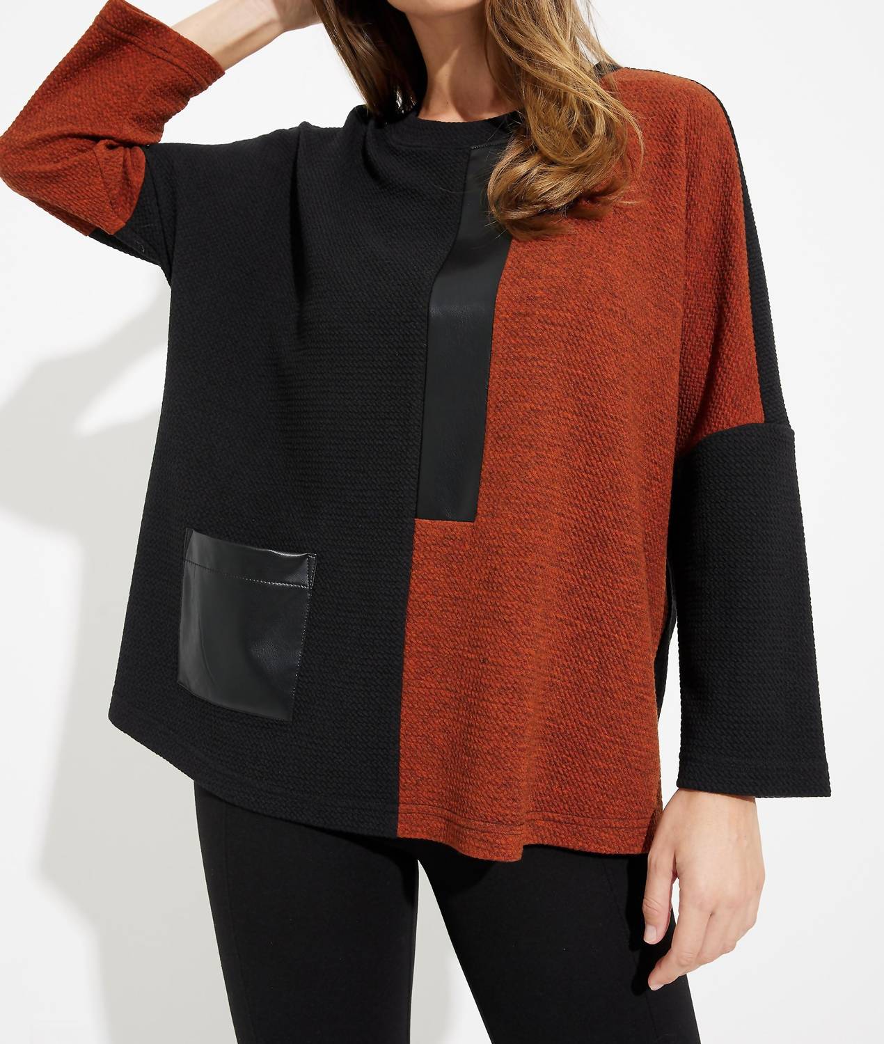 Joseph Ribkoff - Waffle Knit Mixed Media Top