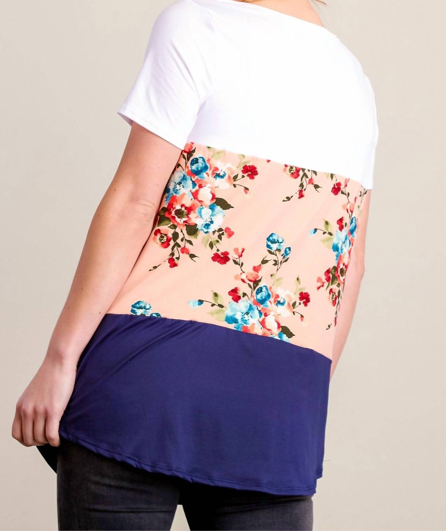 Simply Ruby - Color block floral long tee