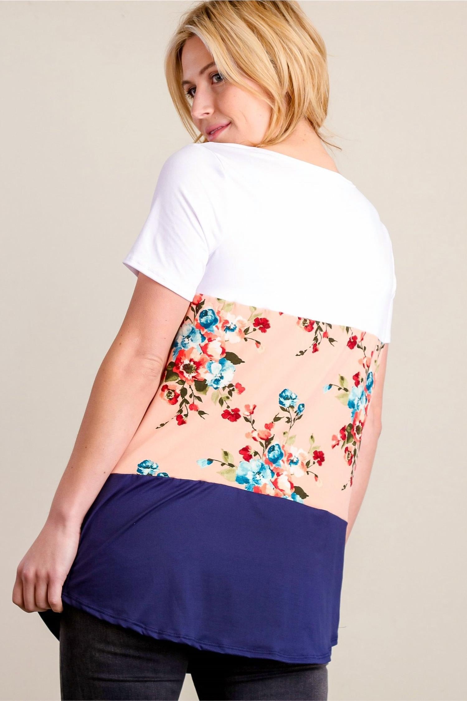 Simply Ruby - Color block floral long tee