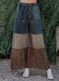 Young Threads - Women's Vintage Tiered Denim Patchwork Pants