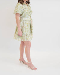 En Saison Savannah Bubble Sleeve Belted Mini Dress in green - women's dress - detail view