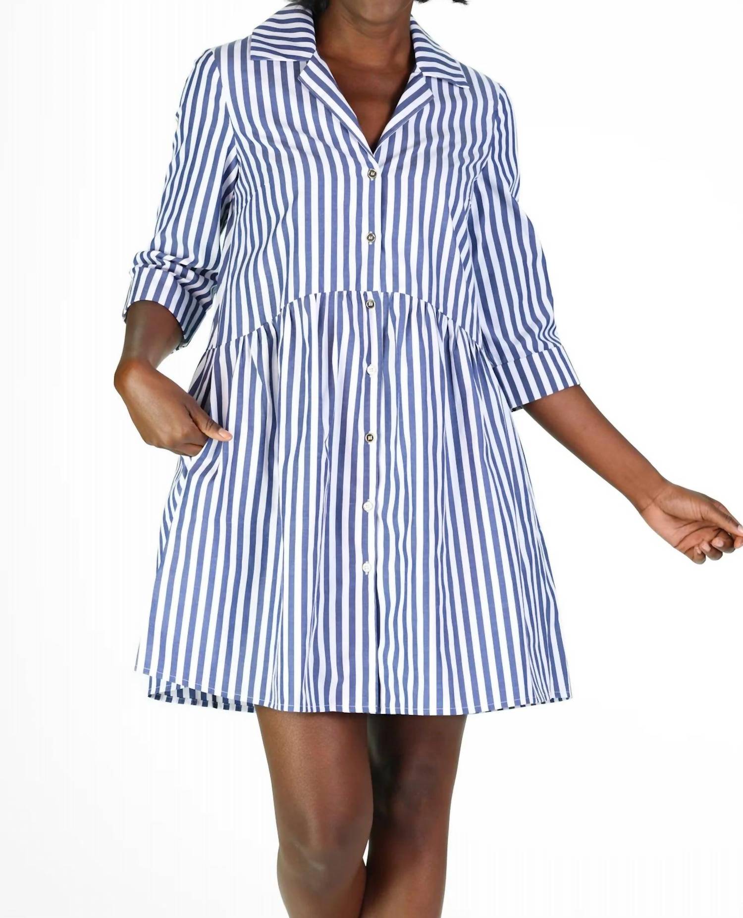 Duffield Lane Nadia Classic Stripe Mini Dress in navy and white - women's dress