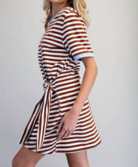 Peace Love Line - Striped Waist Tie Mini Dress