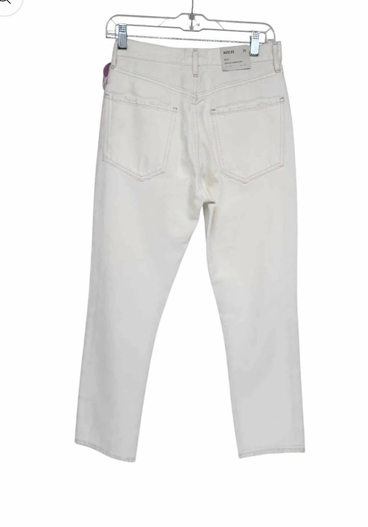 AGOLDE Women's Riley High Rise Straight Crop Jeans in white - women's jeans - detail view