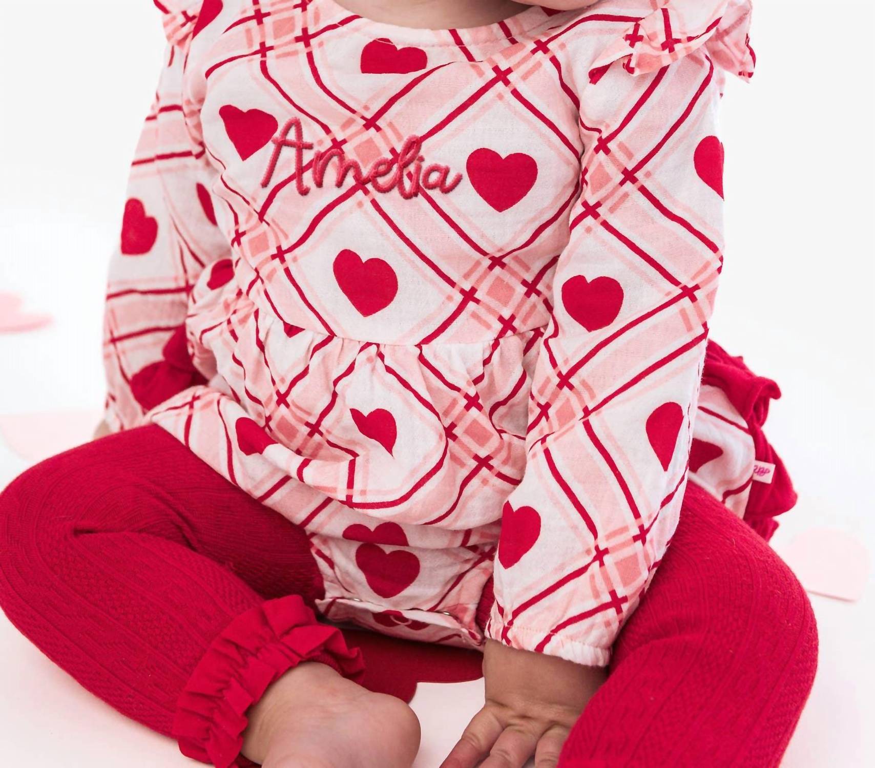 RuffleButts Baby Girl's Sweetheart Long Sleeve Flutter Bubble Romper in pink - kids' item - view 4