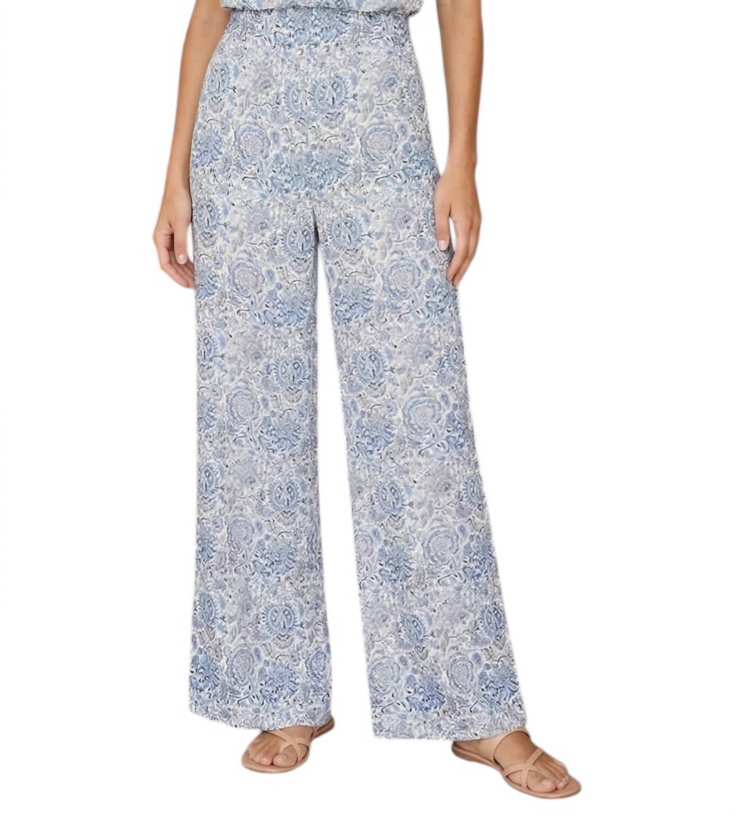 Rosewater House Raha High Waisted Wide Leg Silk Pants in blue - women's pants
