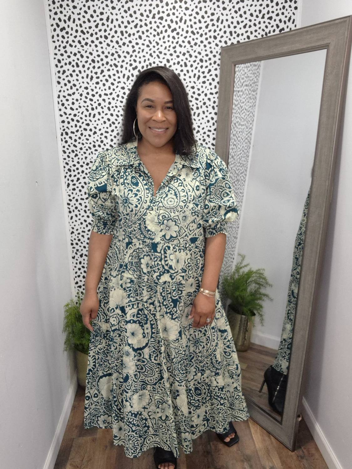 Umgee - Two Tone Print A-line Tiered Dress
