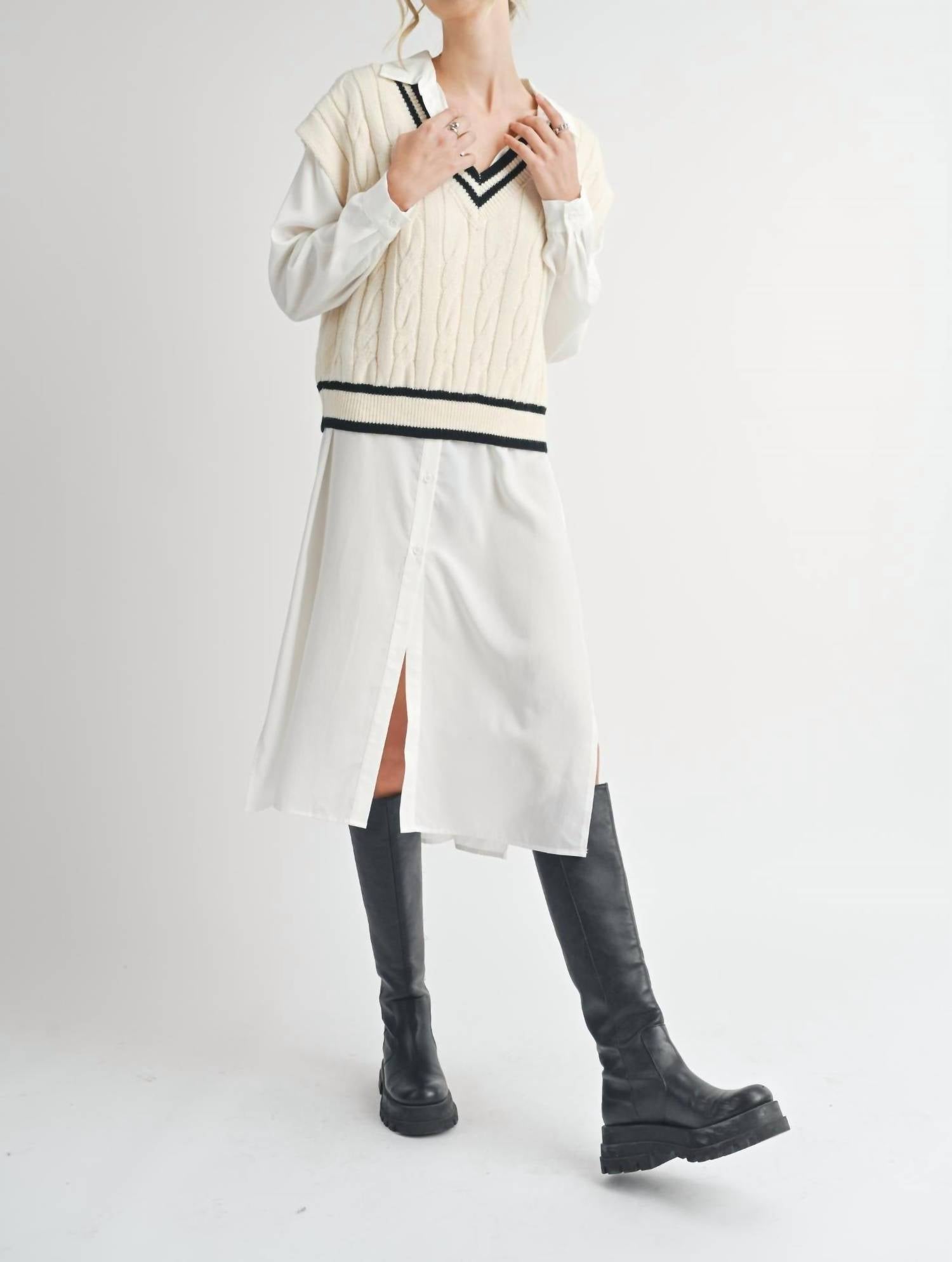 Sadie & Sage - Tara V Neck Cable Sweater