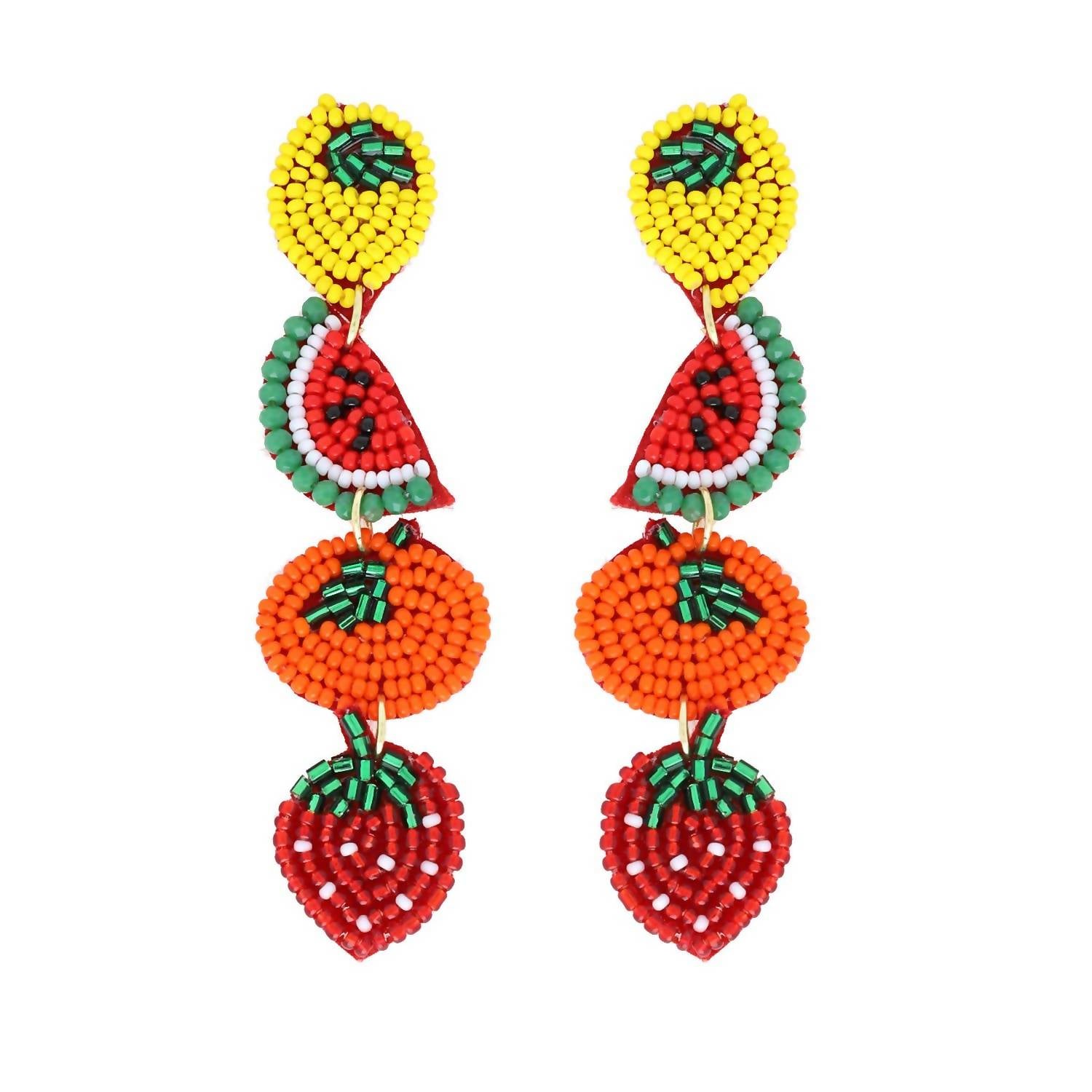 Sophia Collection - Women's 4 Tier Beaded Fruit Long Dangle Earrings