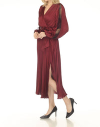 Joseph Ribkoff - Pleated Satin Belted Midi Dress