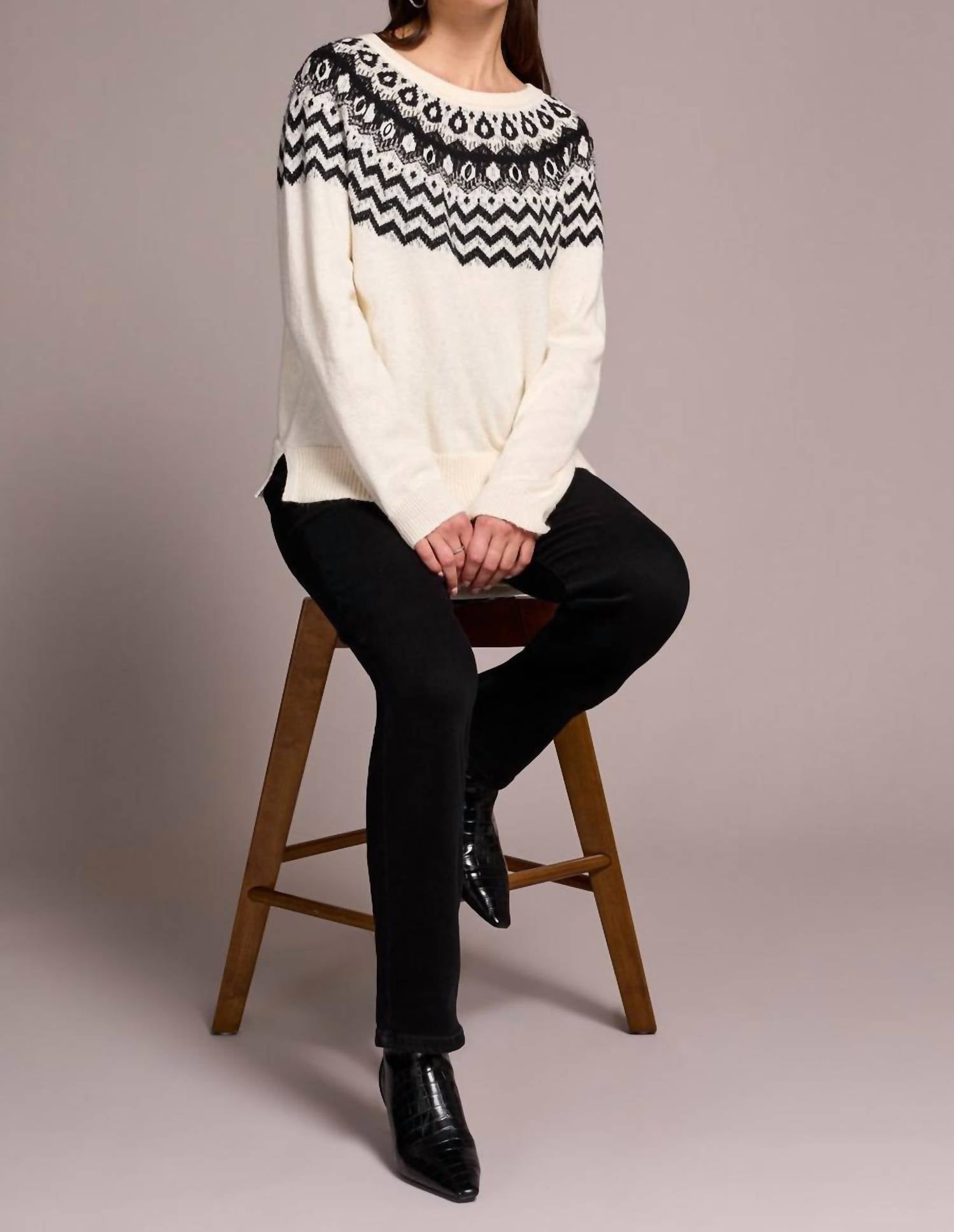 Tribal - Fair Isle Soft Beaded Scoop Neck Sweater