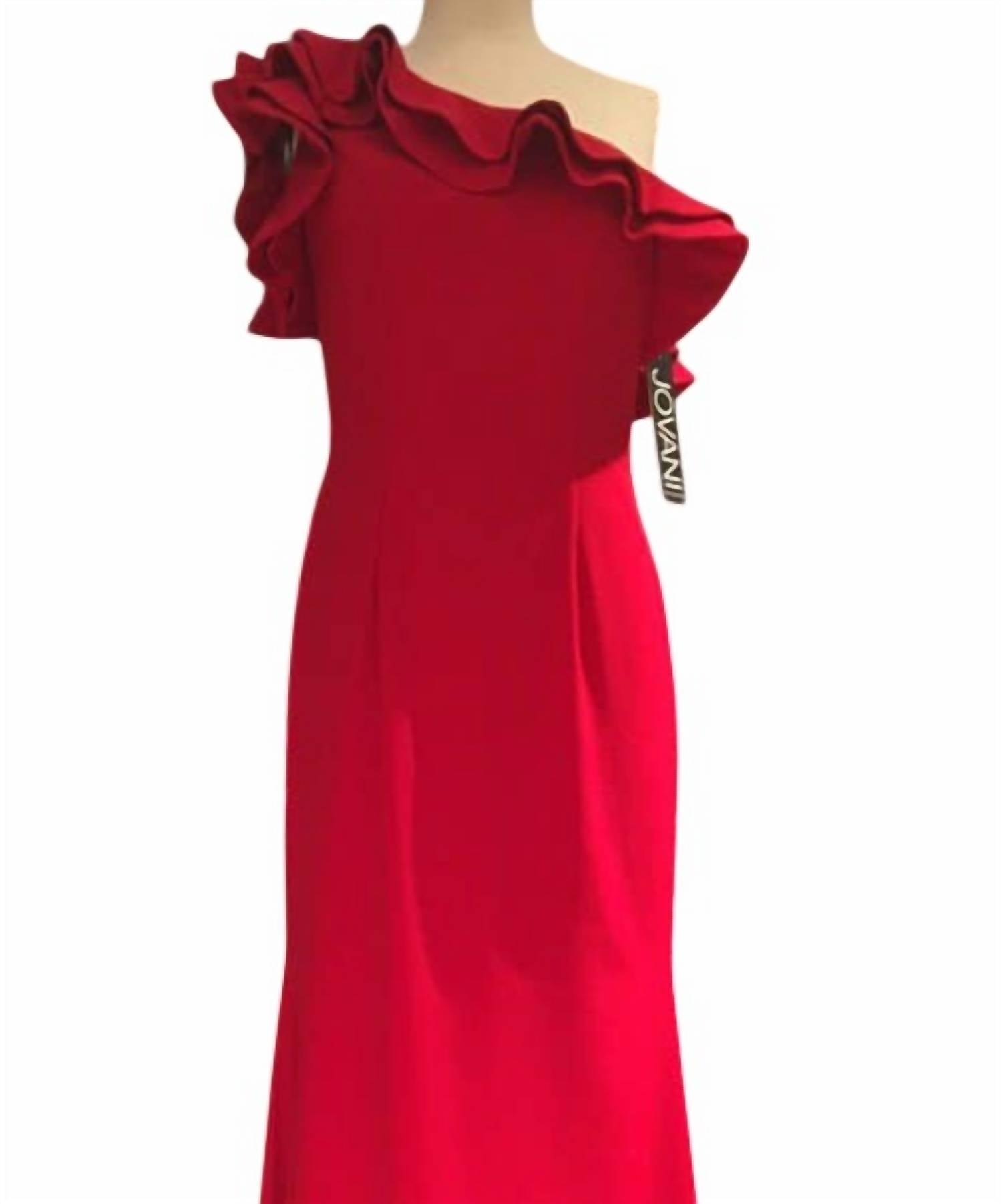 Jovani - Women's One Shoulder Ruffle Neckline Long Dress