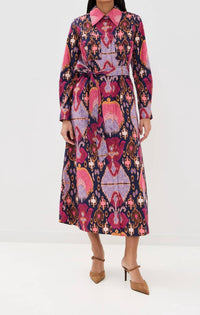 FIGUE Bassa Dress in fan ikat true navy - women's dress
