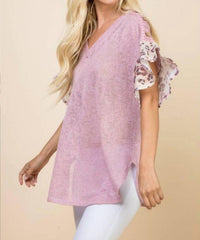 Emerald Collection - Lace Button Trim V Neck Top