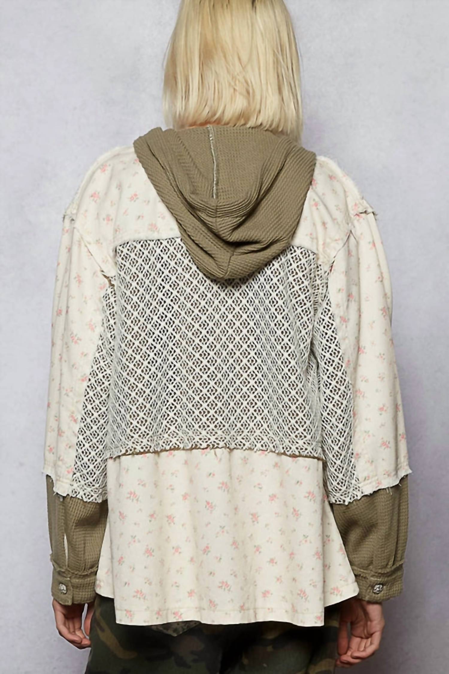 Pol - Balloon Sleeve Frayed Edge Detail Hoodie Jacket