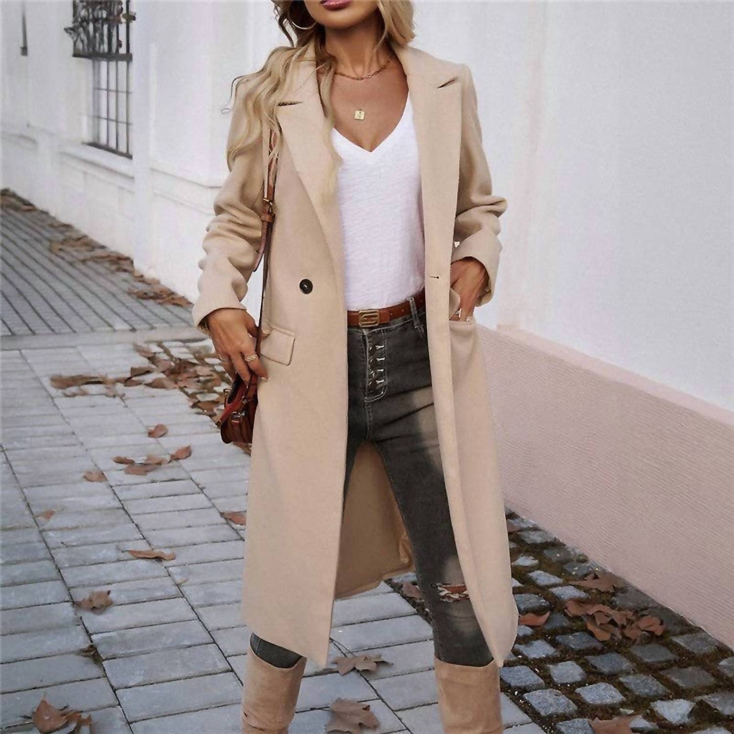 Uzwholesale - Midi Lapel Collar Cardigan Coat