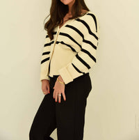 Beige Botany - Striped Button Down Cardigan Sweater