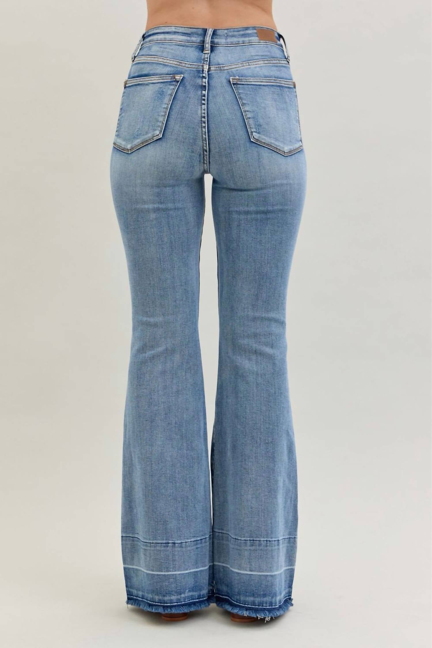 Judy Blue - High Waist Contrast Tummy Control Release Hem Flare Jeans