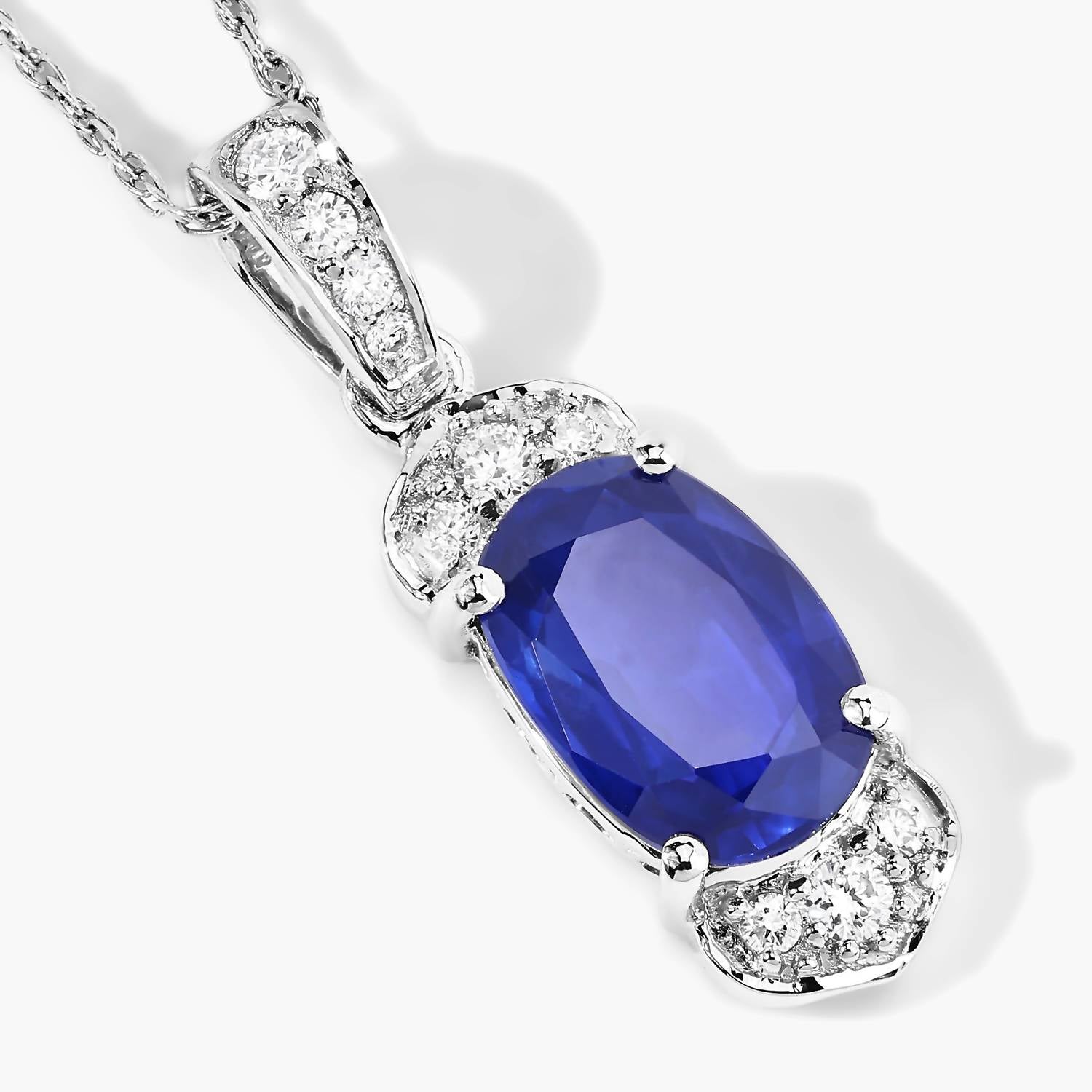 Diana M Jewels Women's Cushion Natural Sapphire Pendant Necklace (2.46 Ct) - Classic Plus in 18k white gold - women's jewelry - detail view