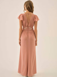 for Love & Lemons Emmie Chiffon Maxi Dress in pink - women's dress - detail view