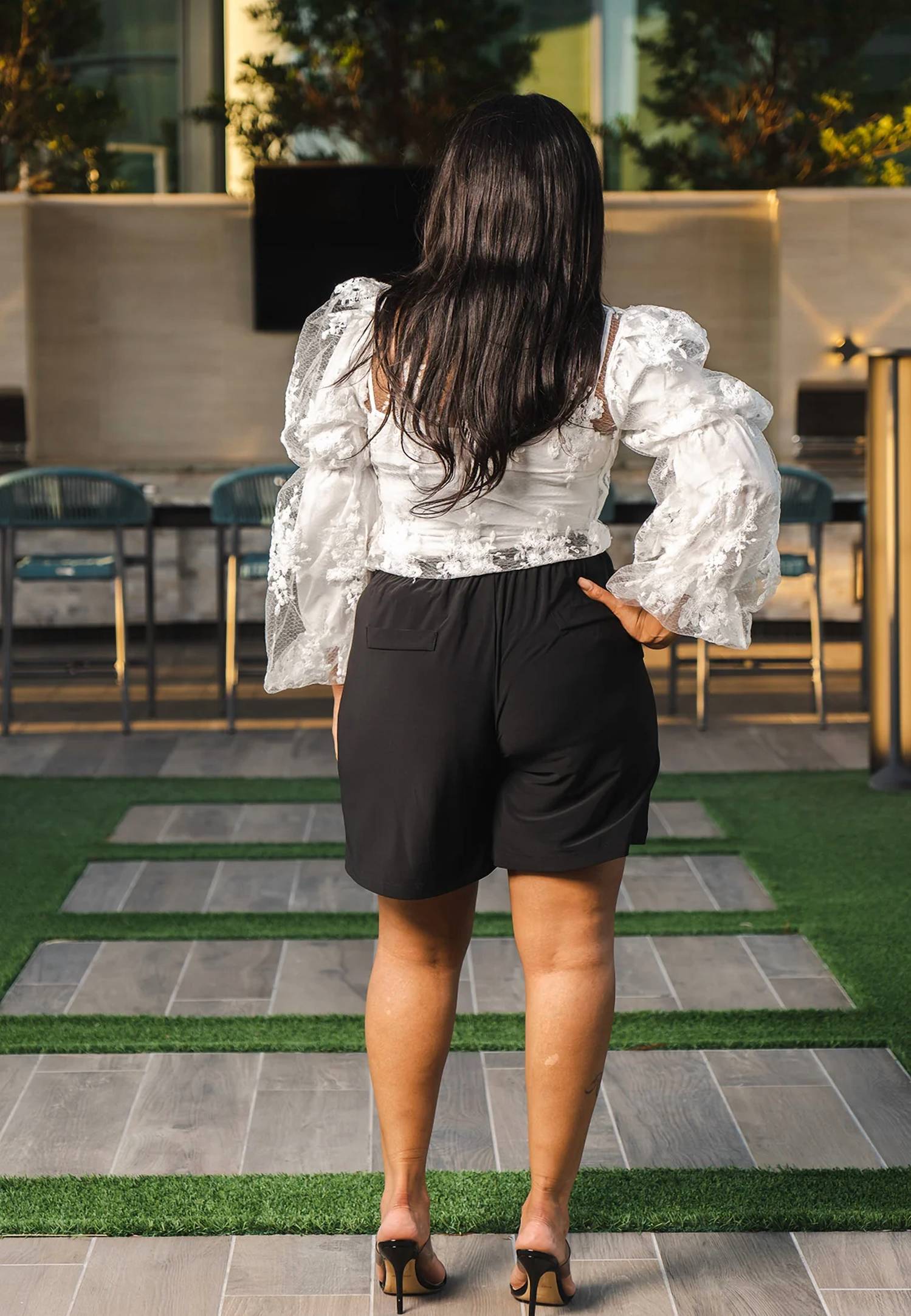 N By Nancy - Sheer Long sleeve Bow Tie Top