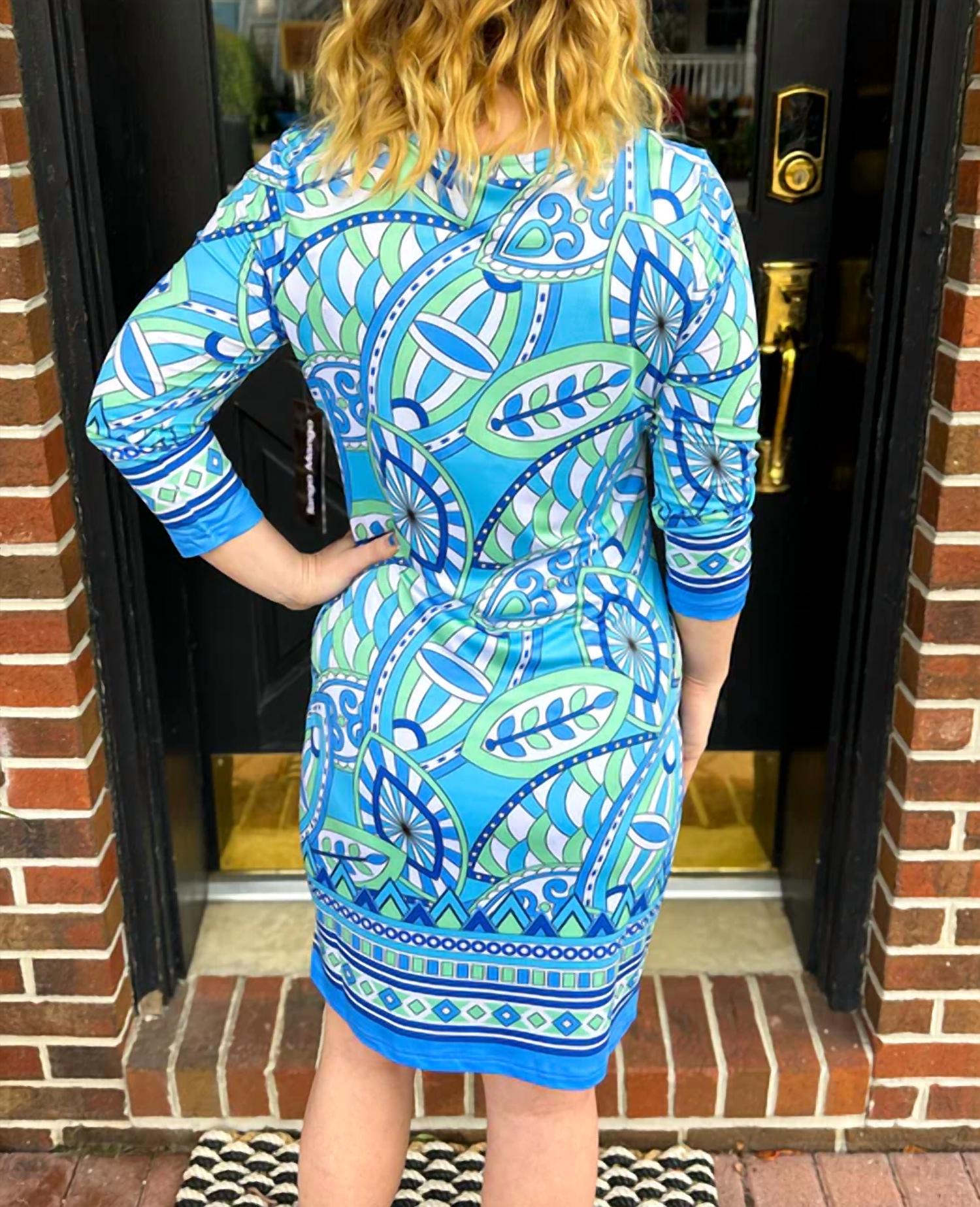 Tango Mango 3/4 Sleeveless Spf Dress in blue green - women's dress - detail view