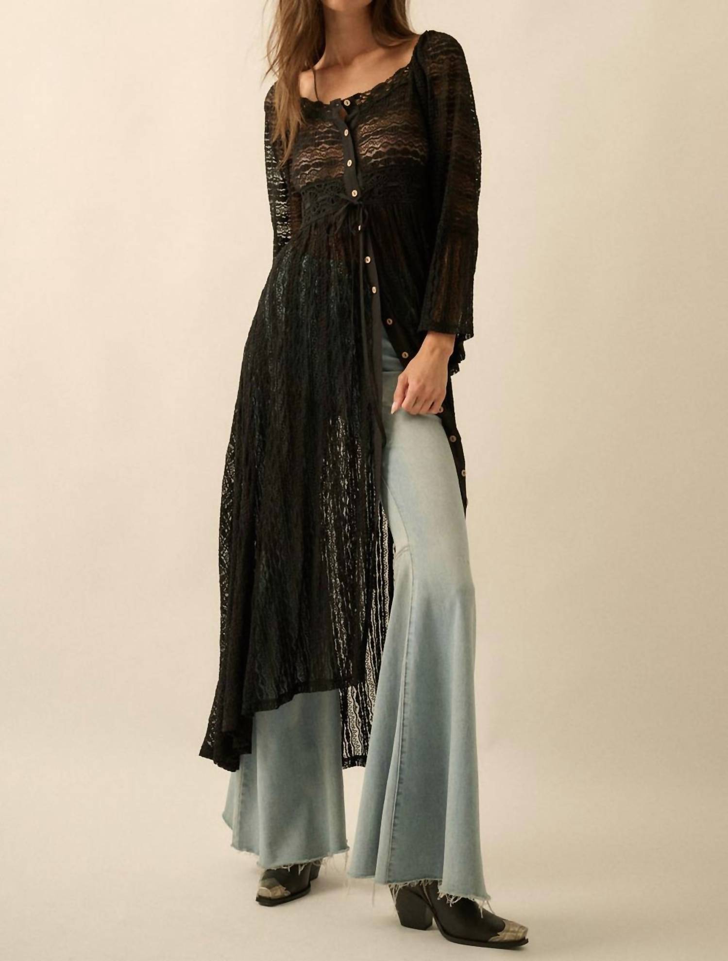 Promesa - Lace Button Up Layering Midi Dress