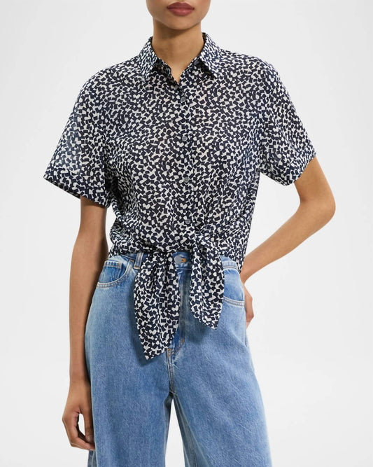 Theory - Tie Front Short Sleeve Blouse