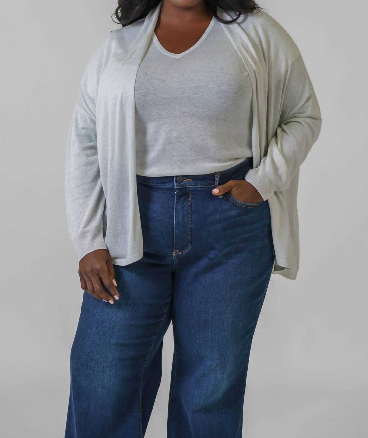 Estheme - SILK LINEN SPARKLE CARDIGAN - plus size