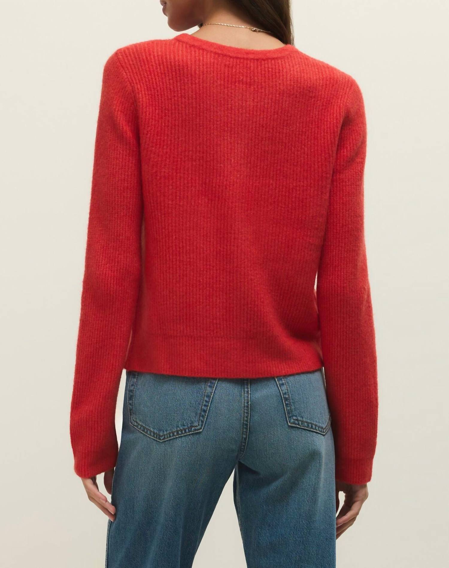 Z Supply Medina Rib Cardigan Sweater Top in red - women's cardigan - detail view