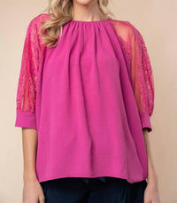 White Birch - Three-quarter Lace Sleeve Top