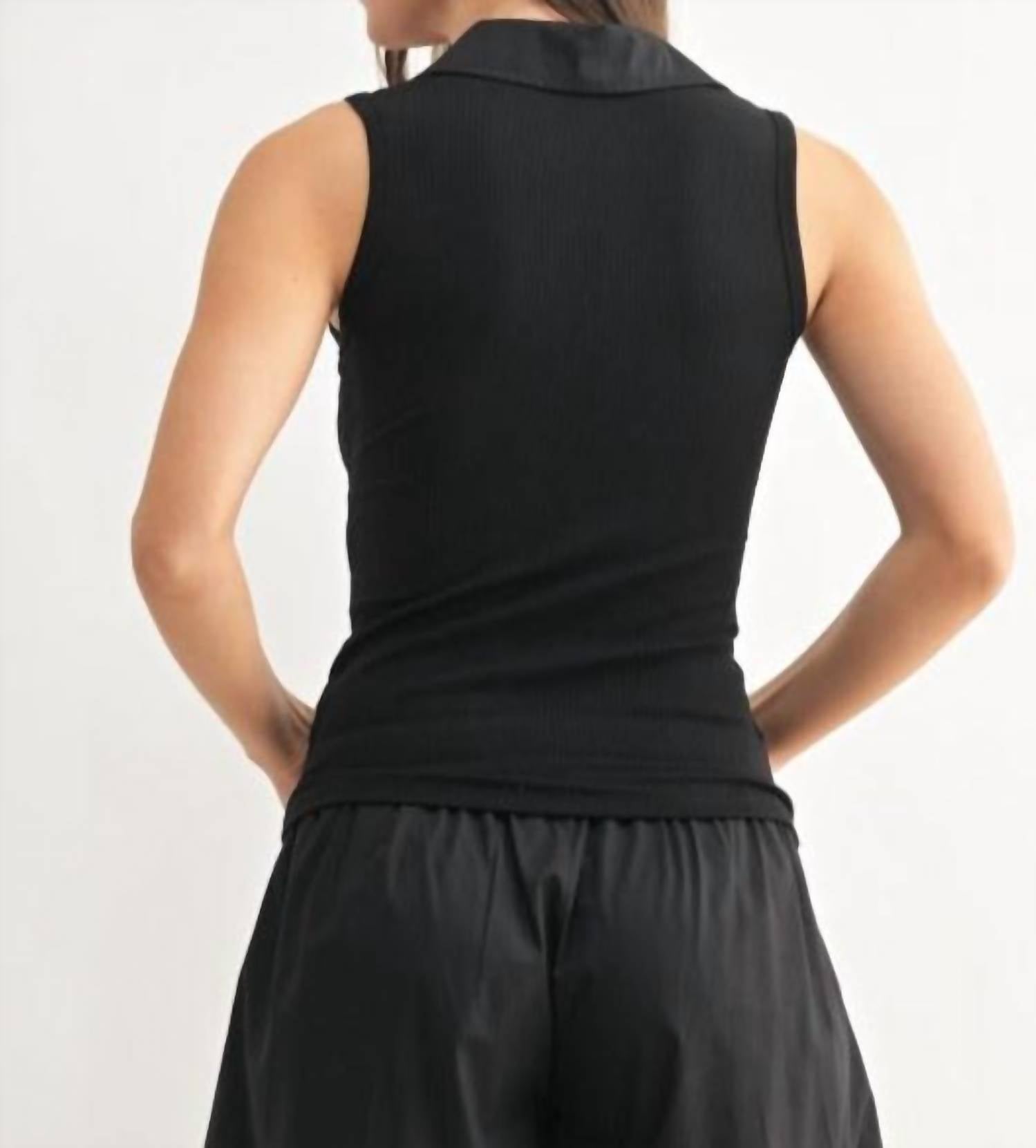 mono b Summer Breeze Polo Top in black - women's tank top - detail view