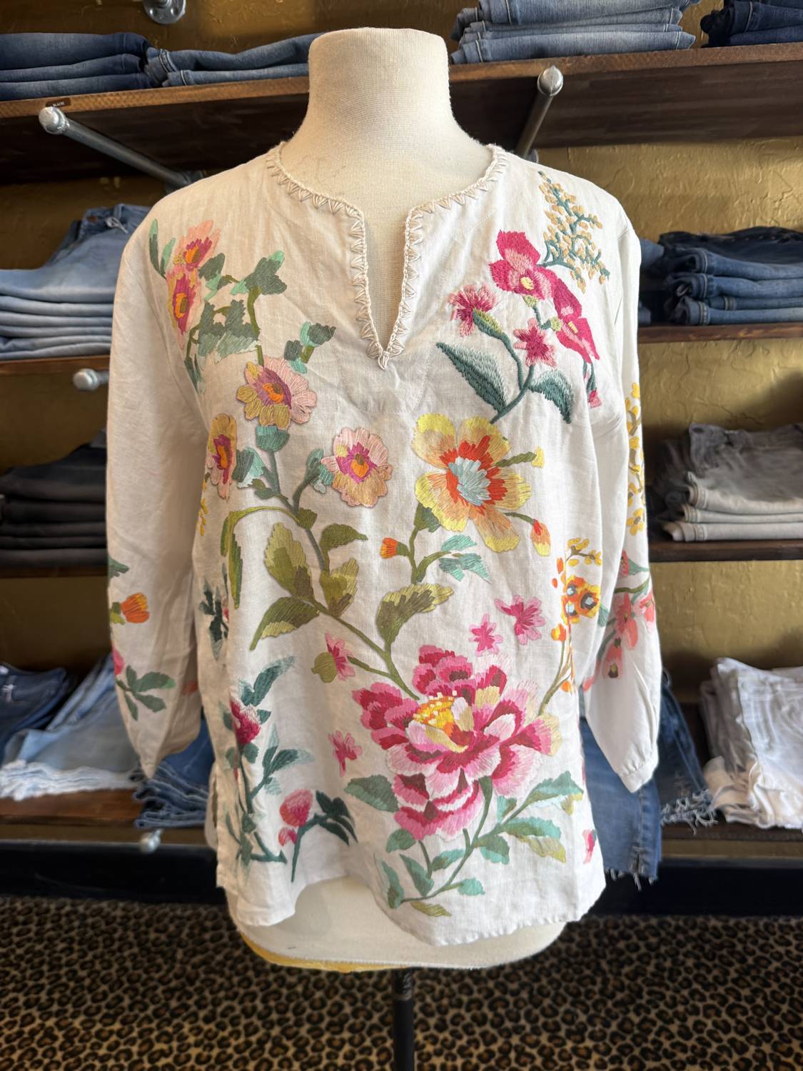Johnny Was - Split neck linen blouse