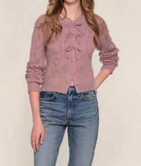 heartloom Bow Front Crewneck Cardigan in dusty rose - women's cardigan