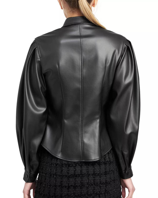En Saison - Faux Leather Button Front Shirt