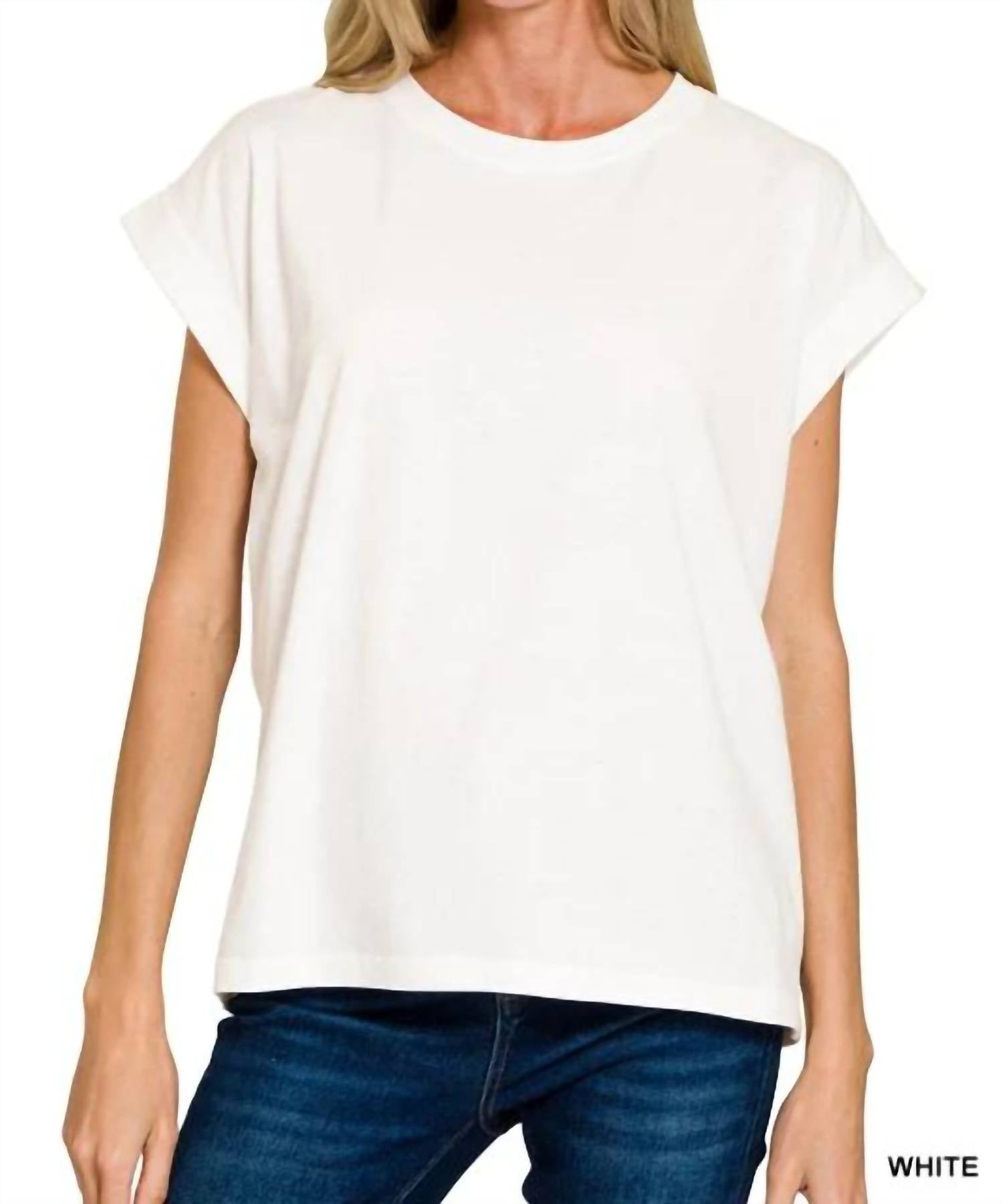 Zenana - Round Neck Folded Short Sleeve T-shirt