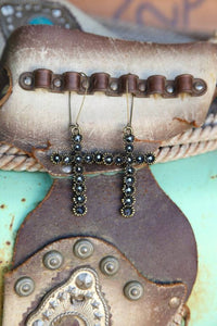 Pink Panache Women's Sunflower Cross Crystal Earrings in black - women's jewelry