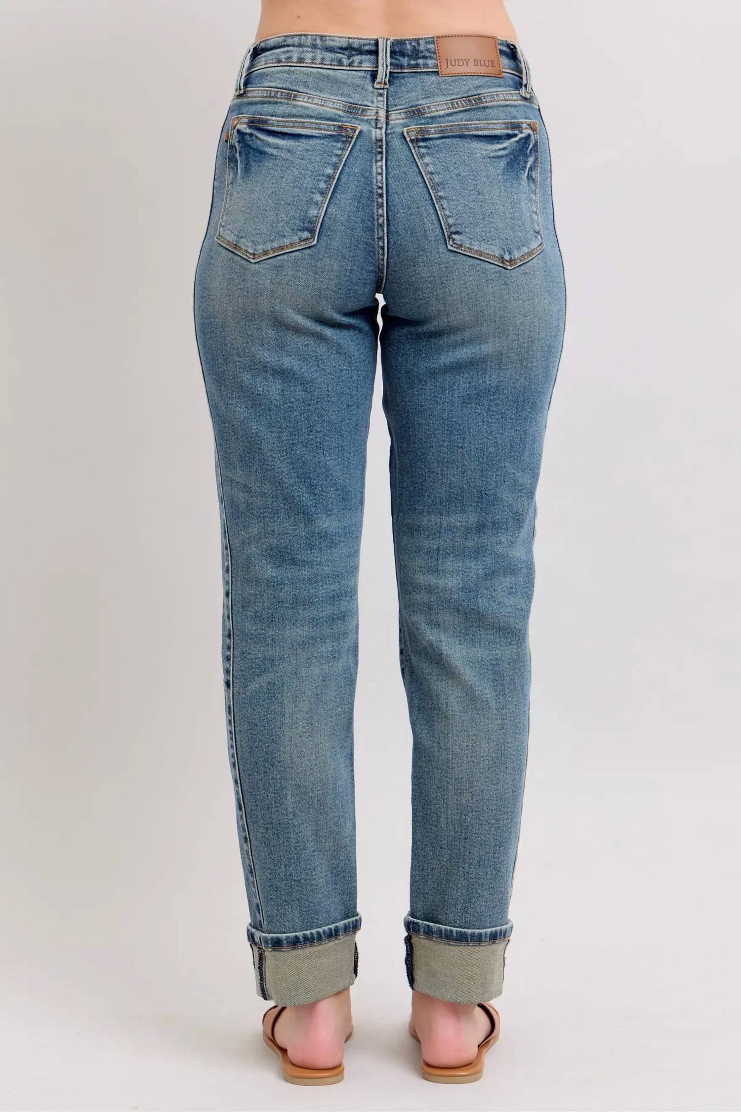 Judy Blue - Women's Melody Vintage Wash Panel Cuff Boyfriend Jeans