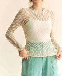 DAVI & DANI Delicate Dot Lace Mesh Layering Top in cream - women's long sleeve top - view 7
