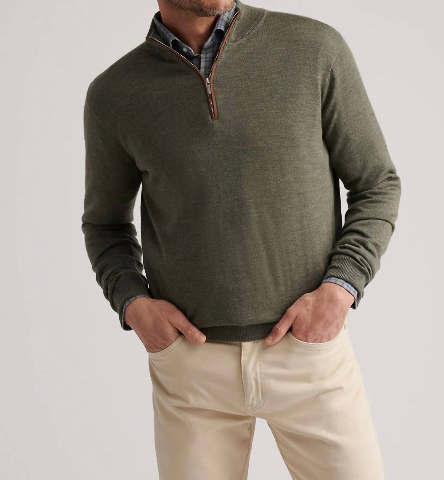 Peter Millar - Autumn Crest Suede Trim Quarter Zip Sweater