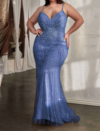 Ladivine - Sleeveless Beaded Prom Dress - Plus